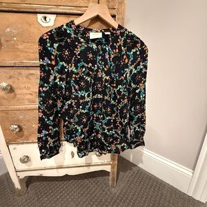 Anthropologie Black Floral Blouse with Multicolor Accents